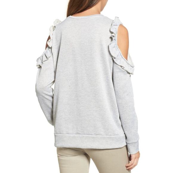 Caslon Ruffle Trim Cold Shoulder Sweatshirt - Gray - Small - Picture 16 of 16